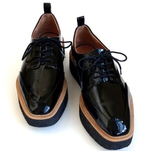 Zara Black Patent Leather Platform Baroque Oxford Lace Up Shoes 38 (7.5)